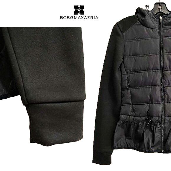 BCBGMAXARZIA NEW Peplum Quilted Hooded Lightweight Puffer Jacket S - Picture 3 of 12